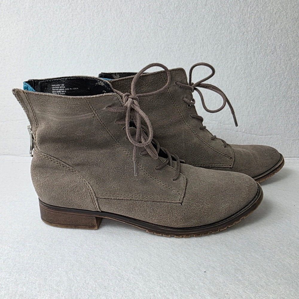 Steve Madden Rawlings Taupe Suede Lace Up Rear Zip Ankle Boots Womens 7.5M - Picture 2 of 8